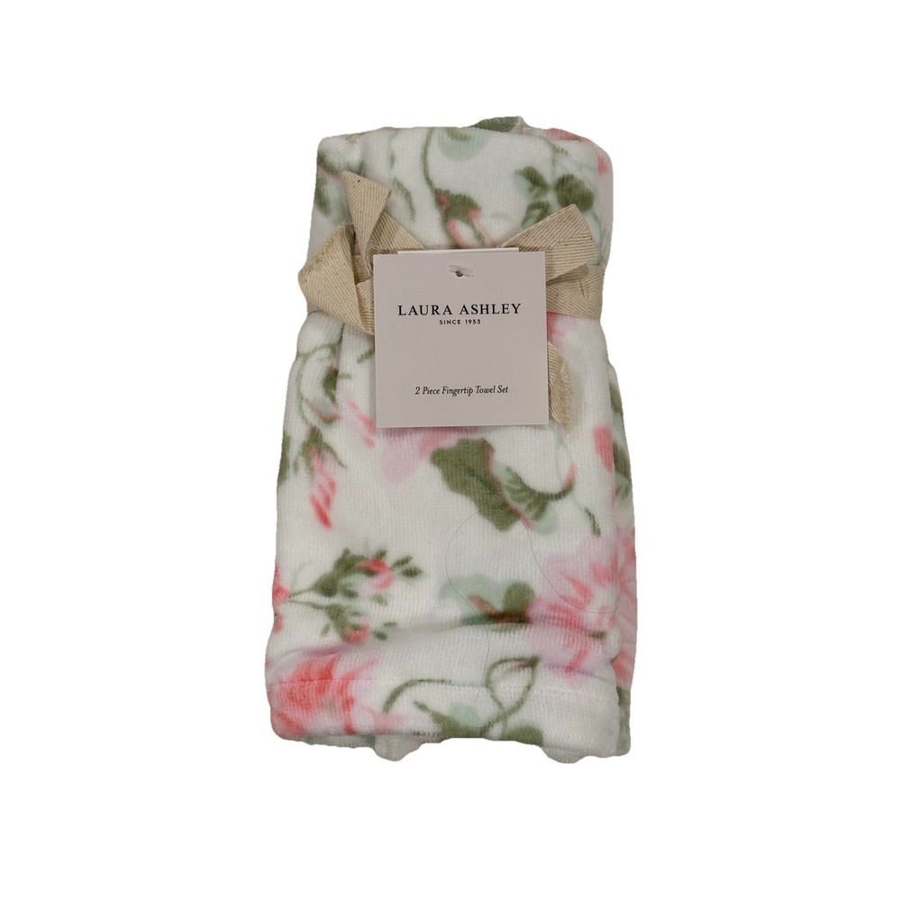 Laura Ashley Fingertip‎ Towels Set Floral Morning Gloria 2 Pcs Pink Green NWT